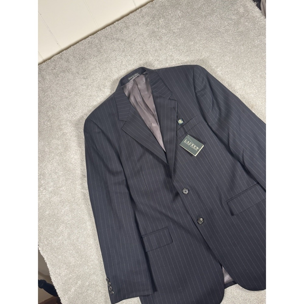 New Lauren Ralph Lauren MENS suit‎ jacket black 44L long pin stripe wool blazer
